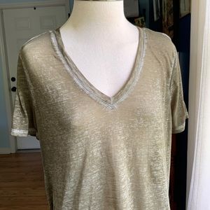 Army green burnout v neck tee